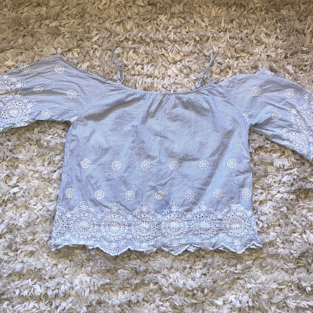 Beautiful blue & white off shoulder shirt